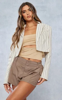 Cream Pinstripe Boxy Cropped Blazer