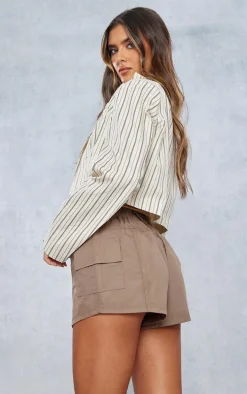 Cream Pinstripe Boxy Cropped Blazer