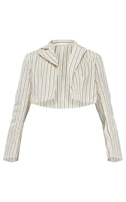 Cream Pinstripe Boxy Cropped Blazer
