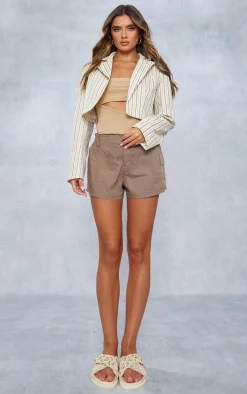 Cream Pinstripe Boxy Cropped Blazer
