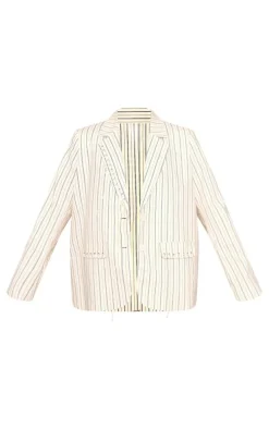 Cream Pinstripe Eyelet Detail Oversized Blazer