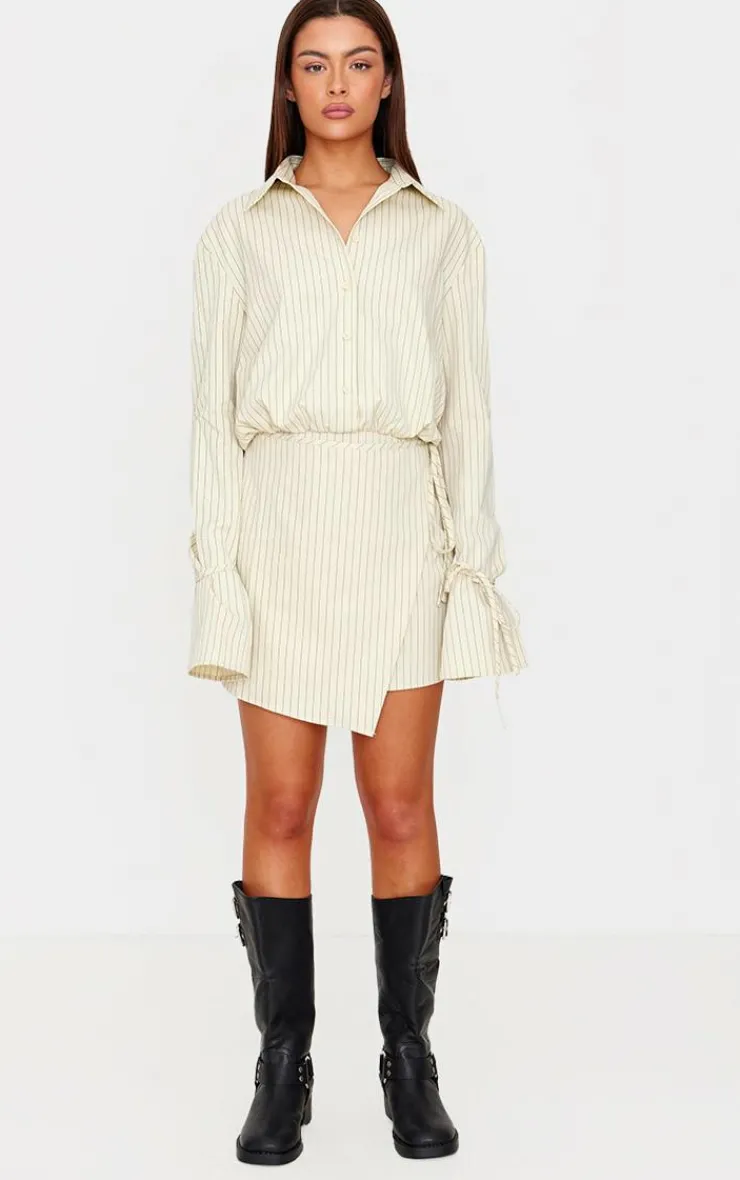 Pinstripe Wrap Shift Dress-PrettyLittleThing Clearance