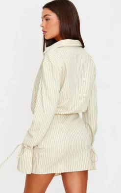 Pinstripe Wrap Shift Dress-PrettyLittleThing Clearance