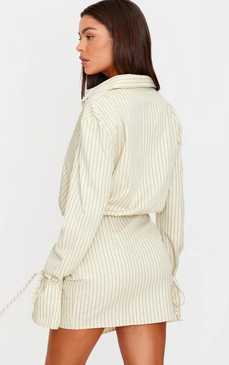 Pinstripe Wrap Shift Dress-PrettyLittleThing Clearance