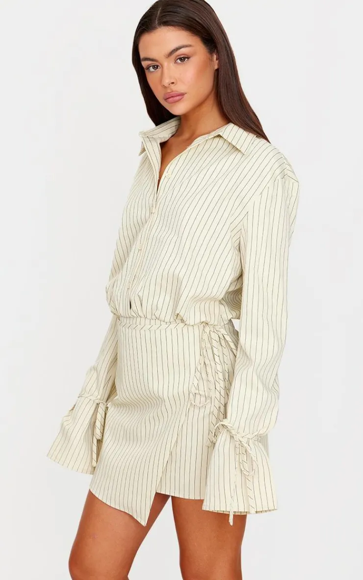 Pinstripe Wrap Shift Dress-PrettyLittleThing Clearance