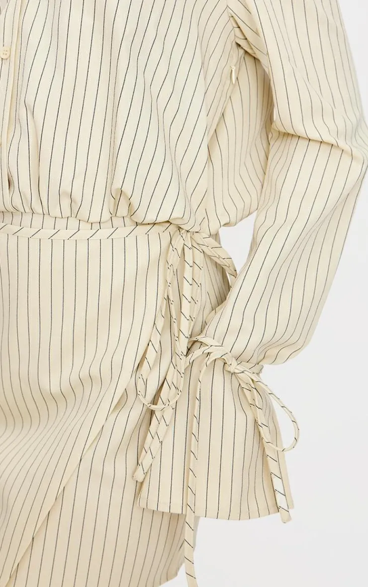 Pinstripe Wrap Shift Dress-PrettyLittleThing Clearance