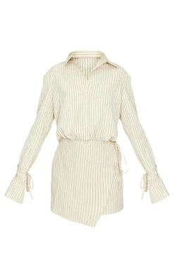 Pinstripe Wrap Shift Dress-PrettyLittleThing Clearance