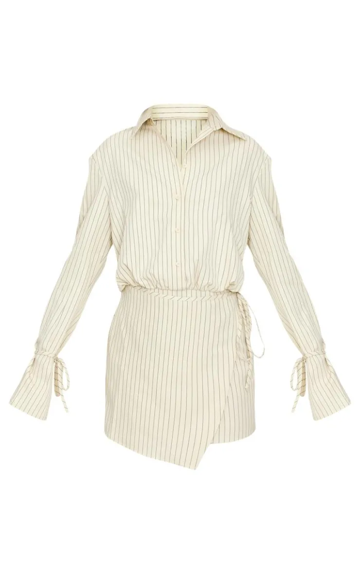 Pinstripe Wrap Shift Dress-PrettyLittleThing Clearance
