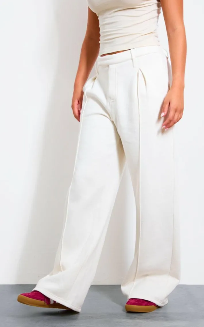 Cream Pintuck Fleeceback Tailored Sweatpants