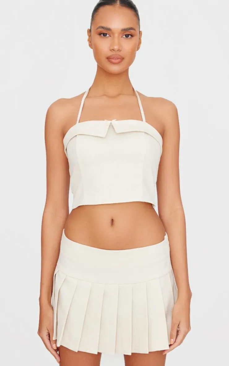 Sale PrettyLittleThing Pleated Micro Mini Skirt Cream