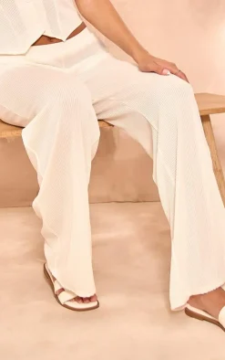 Online PrettyLittleThing Plisse Mid Rise Wide Leg Pants Cream