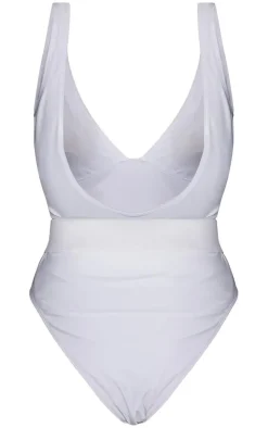 Cream Plunge Rattan Belted High Leg Swimsuit