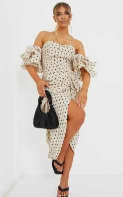 Bardot Frill Sleeve Draped Midi Dress-PrettyLittleThing Best