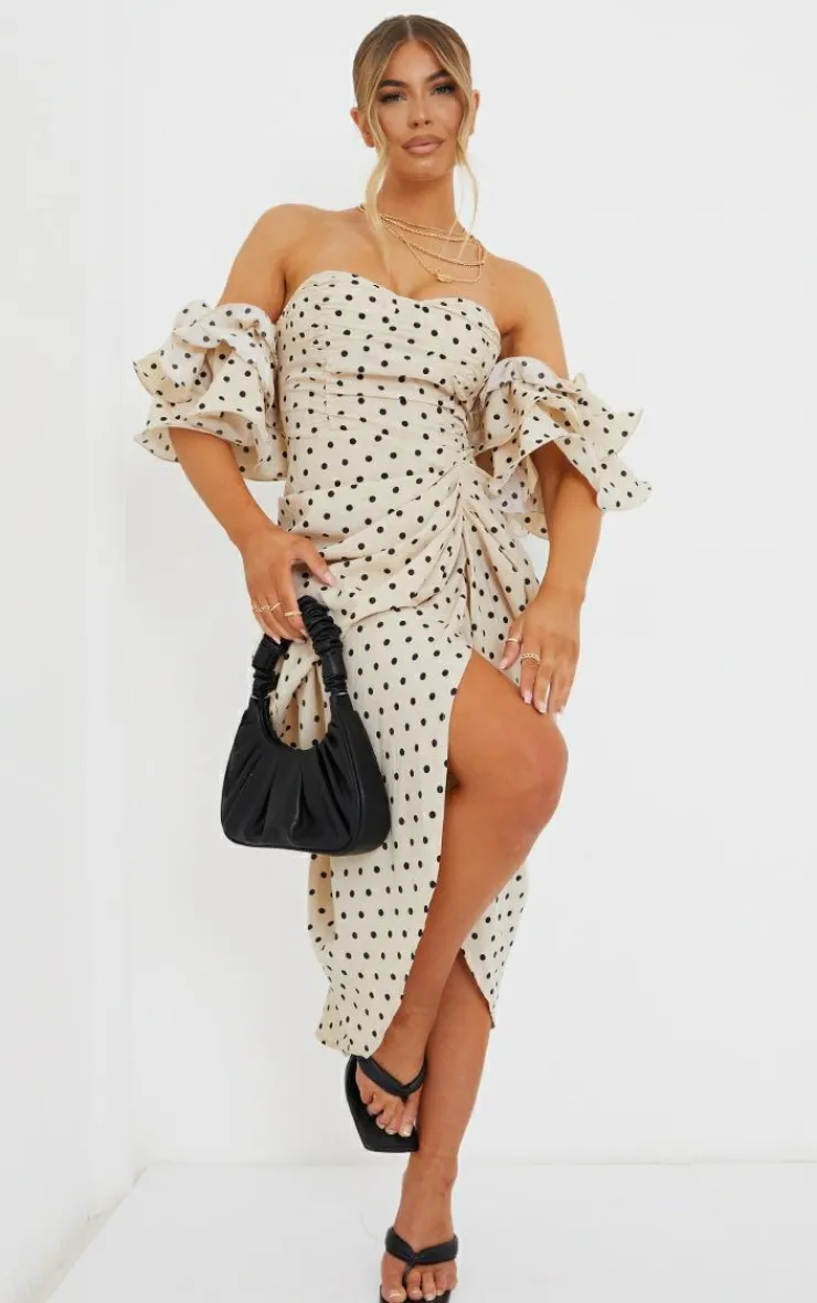 Bardot Frill Sleeve Draped Midi Dress-PrettyLittleThing Best