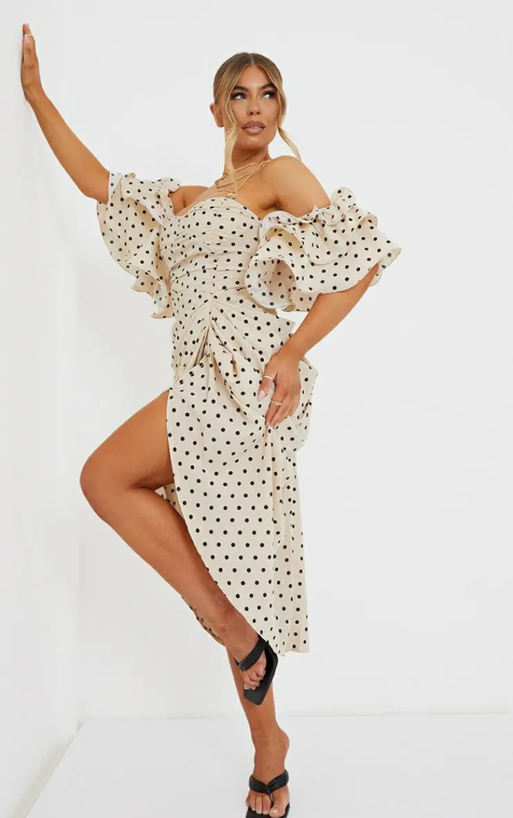 Bardot Frill Sleeve Draped Midi Dress-PrettyLittleThing Best