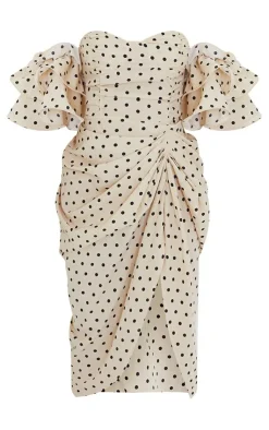 Bardot Frill Sleeve Draped Midi Dress-PrettyLittleThing Best