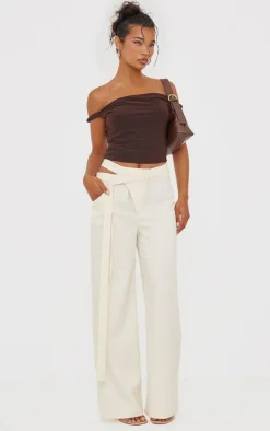 Cream Premium Crossover Waistband Detail Tailored Pant