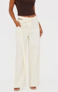 Cream Premium Crossover Waistband Detail Tailored Pant