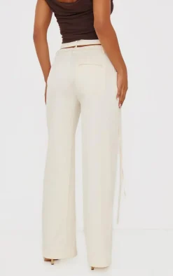 Cream Premium Crossover Waistband Detail Tailored Pant