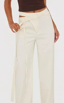 Cream Premium Crossover Waistband Detail Tailored Pant