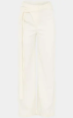 Cream Premium Crossover Waistband Detail Tailored Pant