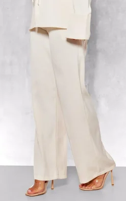Online PrettyLittleThing Premium Mid Rise Wide Leg Pants Cream