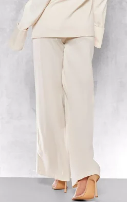 Online PrettyLittleThing Premium Mid Rise Wide Leg Pants Cream