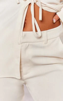 Online PrettyLittleThing Premium Mid Rise Wide Leg Pants Cream