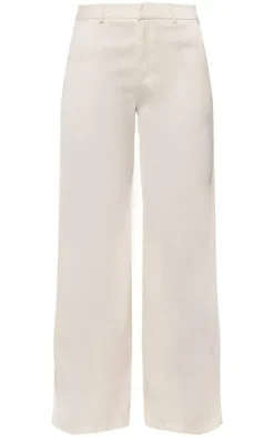Online PrettyLittleThing Premium Mid Rise Wide Leg Pants Cream