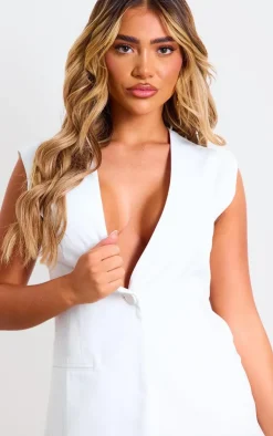 New PrettyLittleThing Premium Tailored Woven Longline Vest Cream