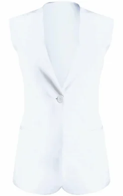 New PrettyLittleThing Premium Tailored Woven Longline Vest Cream