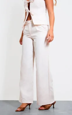 Outlet PrettyLittleThing Premium Textured Tailored Wide Leg Pants Cream