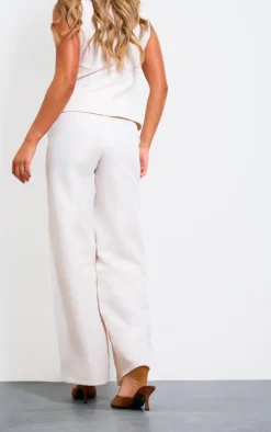 Outlet PrettyLittleThing Premium Textured Tailored Wide Leg Pants Cream