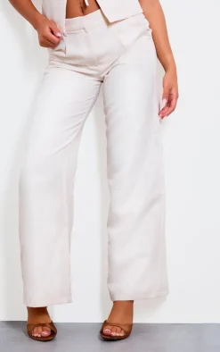 Outlet PrettyLittleThing Premium Textured Tailored Wide Leg Pants Cream