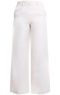 Outlet PrettyLittleThing Premium Textured Tailored Wide Leg Pants Cream
