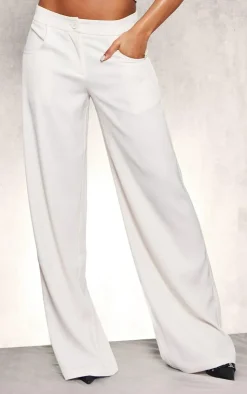 Online PrettyLittleThing Premium Woven High Waist Tailored Pants Cream