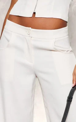 Online PrettyLittleThing Premium Woven High Waist Tailored Pants Cream