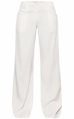 Online PrettyLittleThing Premium Woven High Waist Tailored Pants Cream