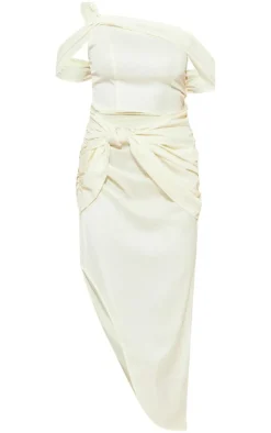 Print Satin One Shoulder Knot Detail Midi Dress-PrettyLittleThing Hot
