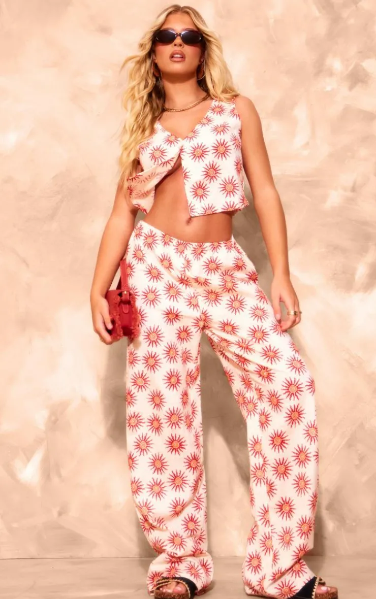 Best PrettyLittleThing Printed Linen Look Button Front Vest Cream