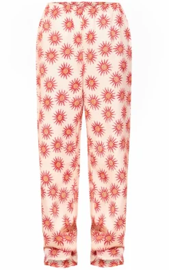 Hot PrettyLittleThing Printed Linen Look Wide Leg Pants Cream
