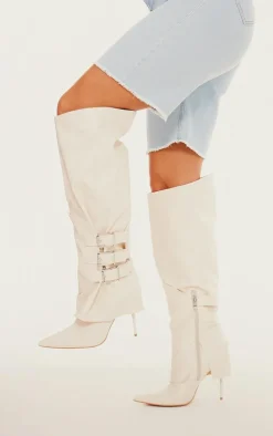 PrettyLittleThing High Heels*PU Buckle Detail High Stiletto Heel Knee High Boots