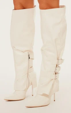 PrettyLittleThing High Heels*PU Buckle Detail High Stiletto Heel Knee High Boots