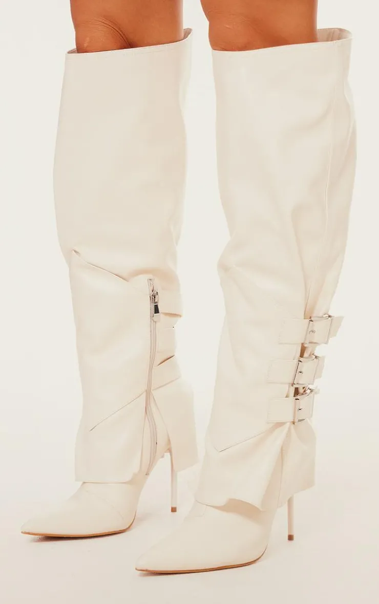 PrettyLittleThing High Heels*PU Buckle Detail High Stiletto Heel Knee High Boots