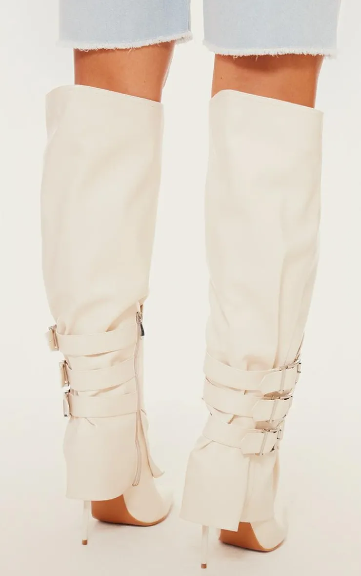 PrettyLittleThing High Heels*PU Buckle Detail High Stiletto Heel Knee High Boots
