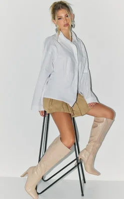 PrettyLittleThing High Heels*PU Croc Square Toe High Heeled Knee Boots