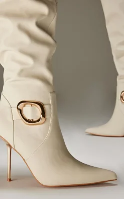 PrettyLittleThing Over The Knee Boots*PU Gold Buckle Point Toe High Stiletto Over The Knee Boots
