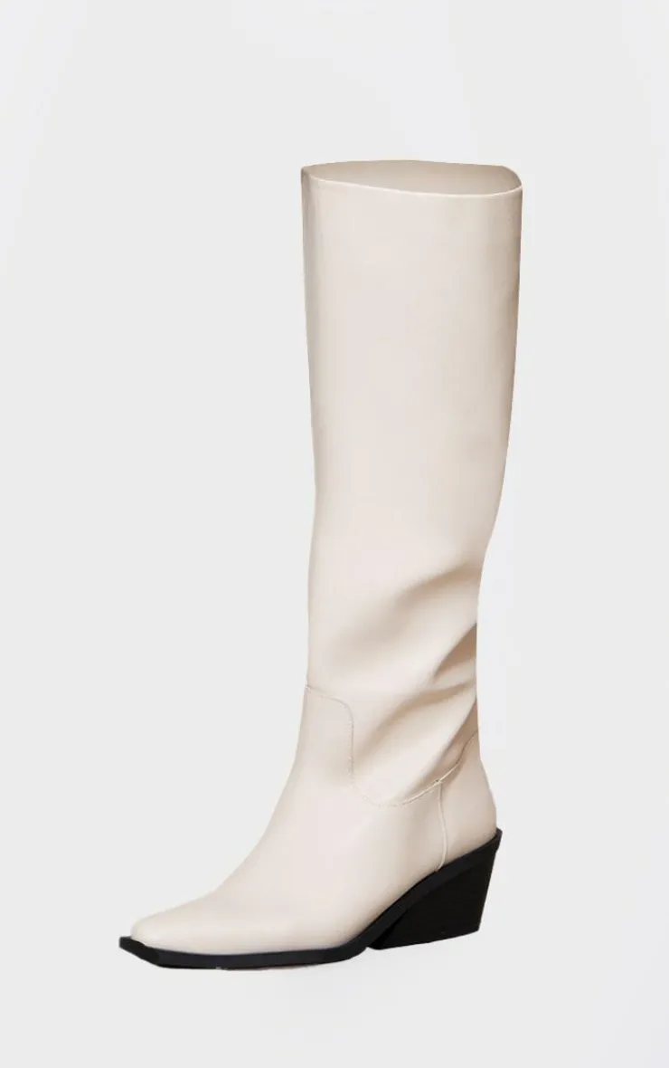 PrettyLittleThing Knee High Boots*PU Point Toe Black Heel Western Boots