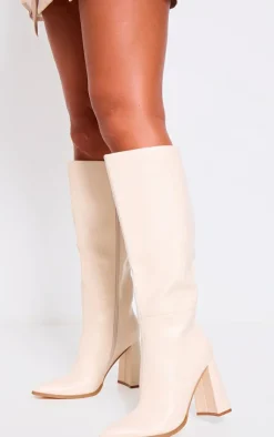 PrettyLittleThing High Heels*Pu Point Toe Knee High Block Heeled Boots