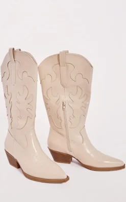 PrettyLittleThing Low Heels*Pu Point Toe Low Block Heel Stitched Western Boots